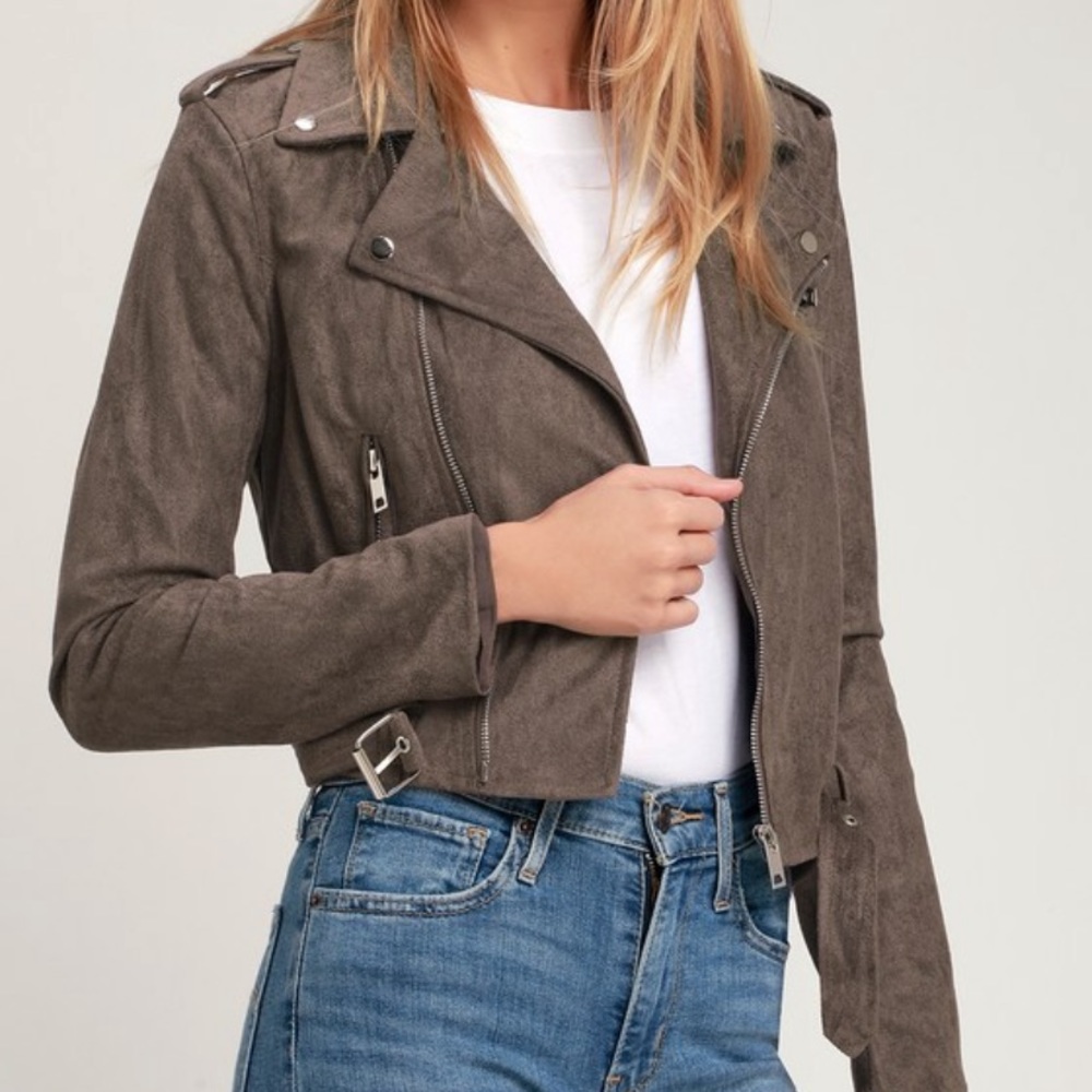 Ride With Me Dark Grey Vegan Suede Moro Jacket